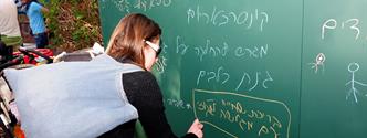 כתיבה על לוח גיר של דברים החסרים בשכונה מטעם פרוייקט שיתוף ציבור